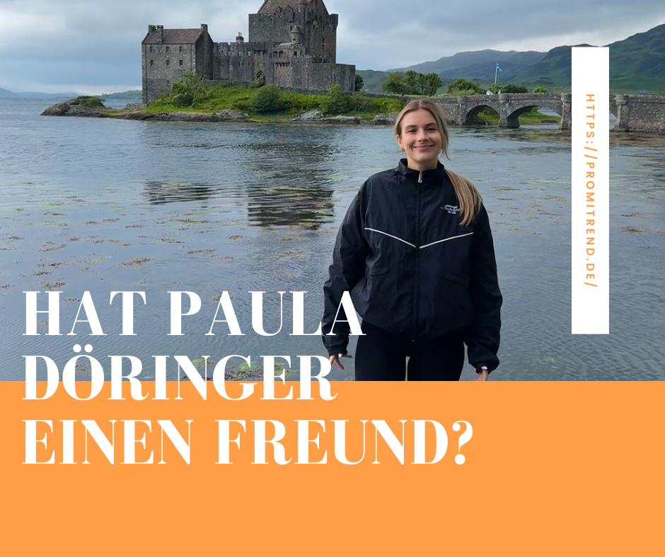 Eine Person steht vor einer Burg am Wasser, mit der Frage "Hat Paula Döringer einen Freund?" im Vordergrund.