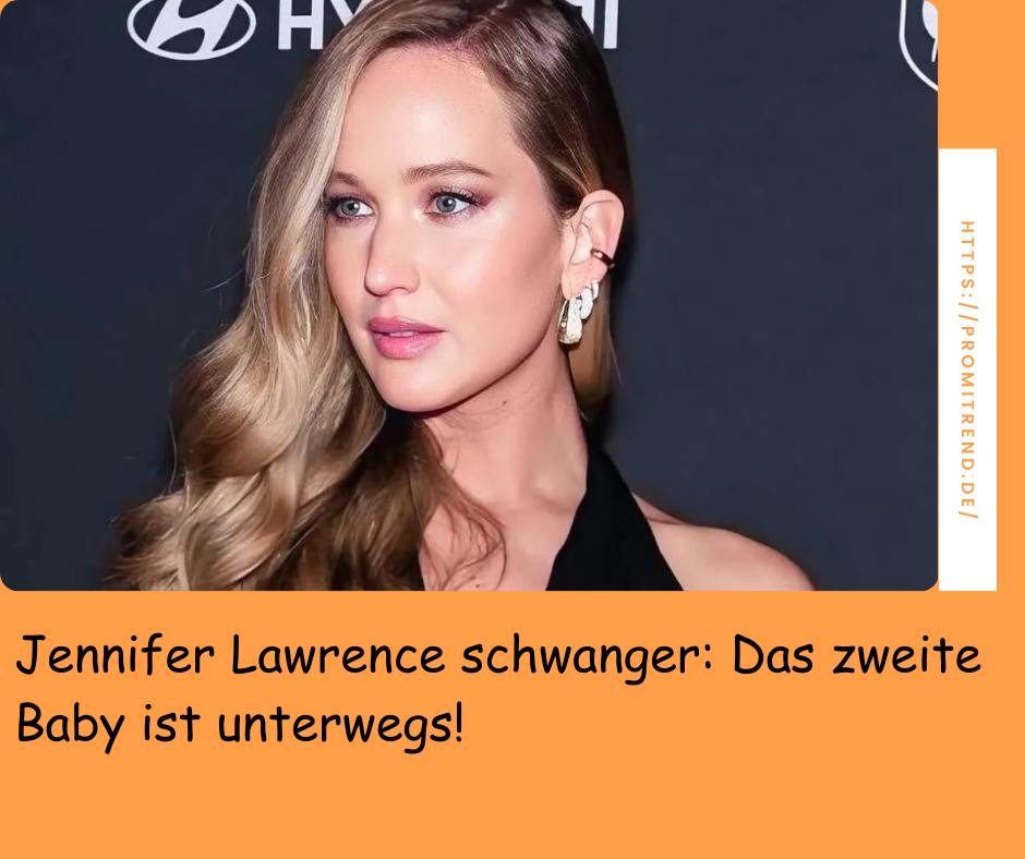 Eine Frau mit langen, welligen Haaren und Ohrringen vor einem schwarzen Hintergrund. Ihr Gesicht ist verpixelt. Text auf dem Bild: "Jennifer Lawrence schwanger: Das zweite Baby ist unterwegs!"