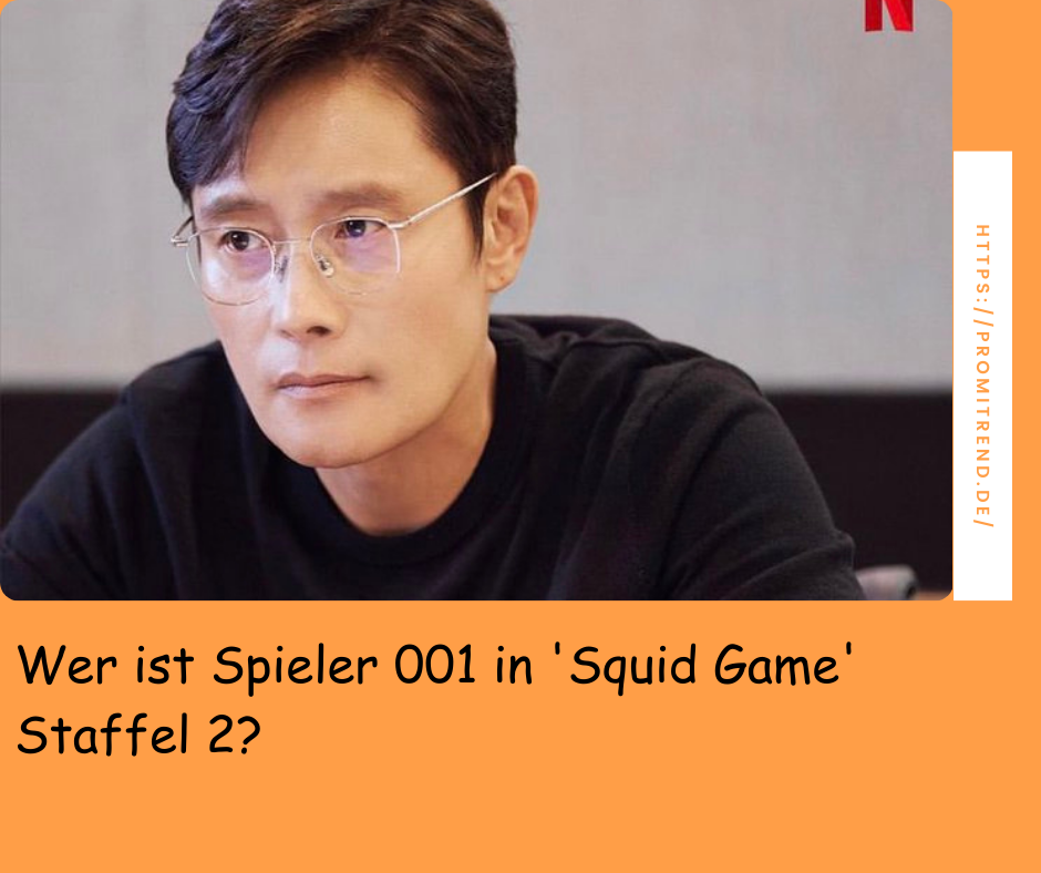 Ein unscharfes Bild einer Person in einem schwarzen Oberteil. Text auf dem Bild fragt: "Wer ist Spieler 001 in 'Squid Game' Staffel 2?"