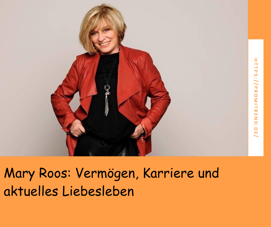 Person in roter Jacke mit verdecktem Gesicht, Text: "Mary Roos: Vermögen, Karriere und aktuelles Liebesleben", Webseite: https://promitrend.de/