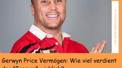 Ein Mann in einem roten Hemd mit einem unscharfen Gesicht. Der Text auf dem Bild lautet: "Gerwyn Price Vermögen: Wie viel verdient der 'Iceman' wirklich?"