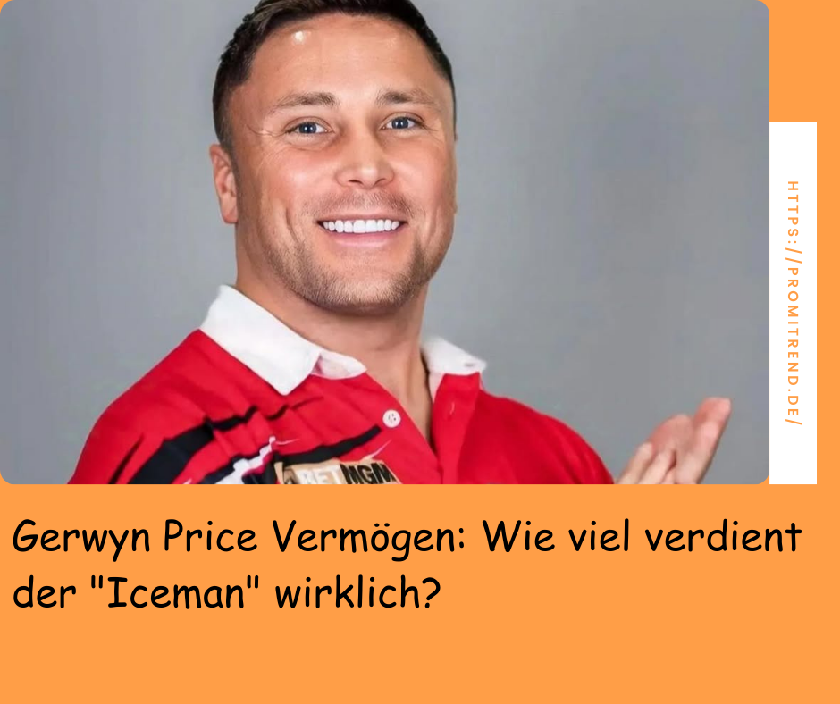 Ein Mann in einem roten Hemd mit einem unscharfen Gesicht. Der Text auf dem Bild lautet: "Gerwyn Price Vermögen: Wie viel verdient der 'Iceman' wirklich?"