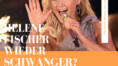 Eine Frau mit einem Mikrofon in der Hand, deren Gesicht unscharf gemacht wurde. Der Text auf dem Bild lautet "HELENE FISCHER WIEDER SCHWANGER?" und ein Link zu einer Website ist auf der rechten Seite zu sehen.