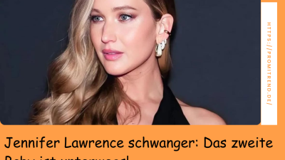 Eine Frau mit langen, welligen Haaren und Ohrringen vor einem schwarzen Hintergrund. Ihr Gesicht ist verpixelt. Text auf dem Bild: "Jennifer Lawrence schwanger: Das zweite Baby ist unterwegs!"